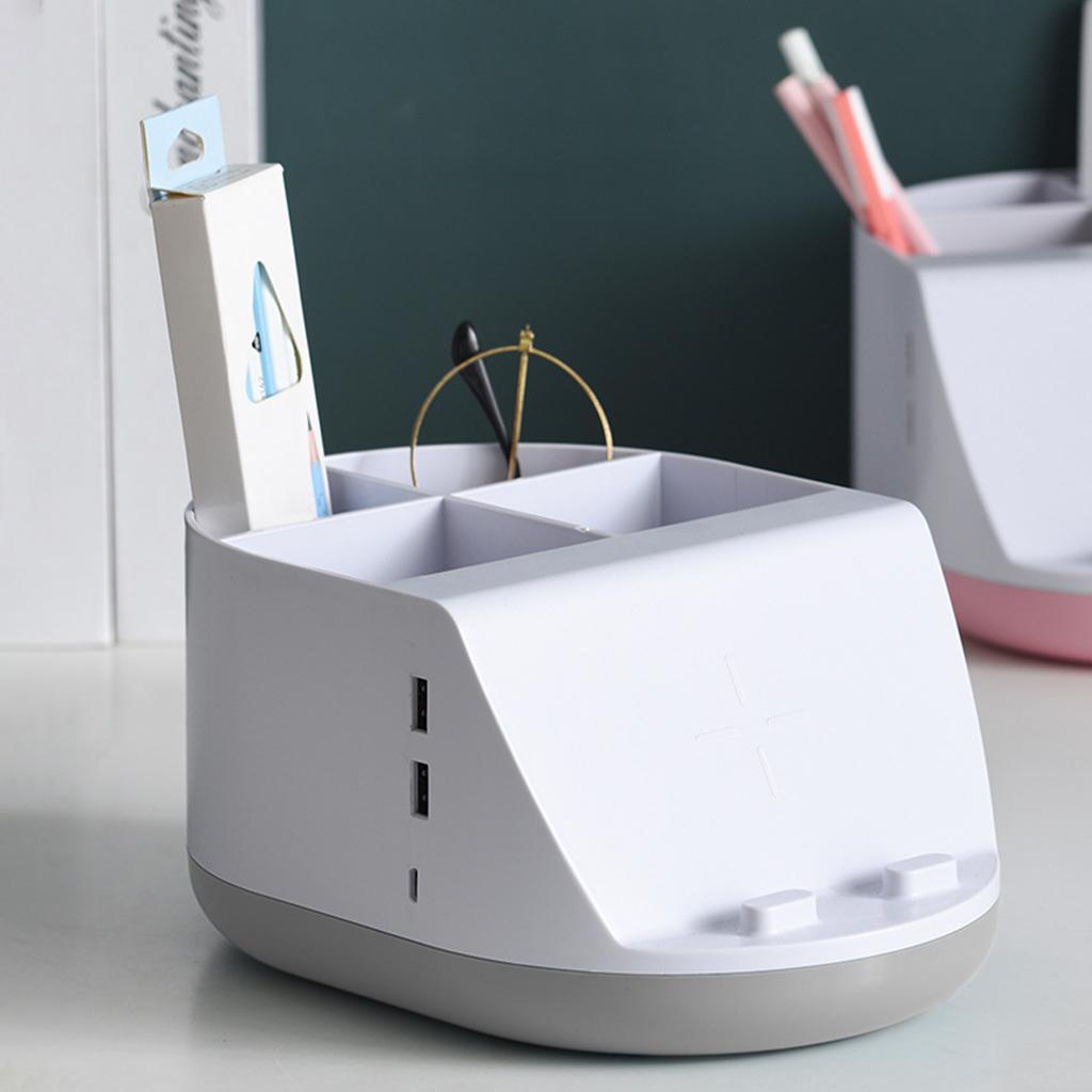 Makeup Storage Holder Phone Charging Station Stationery Organizer Blue