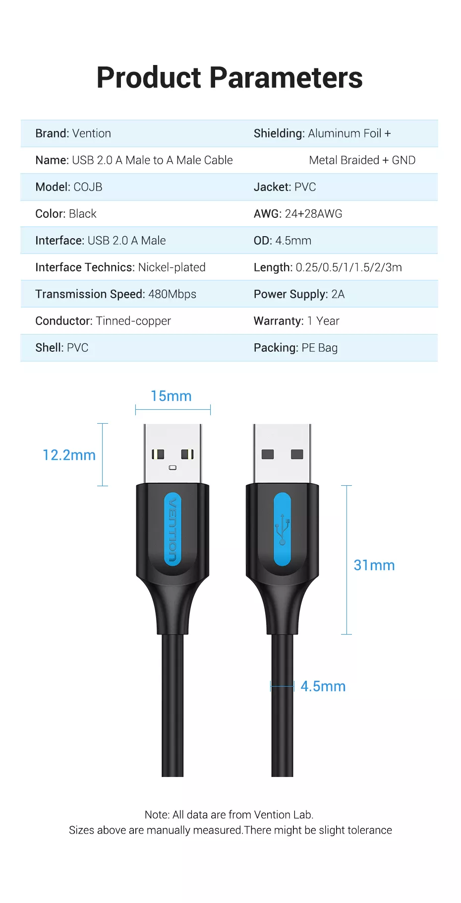Cáp 2 đầu USB 3.0 / USB 2.0 Vention CON / COJ _ Hàng chính hãng