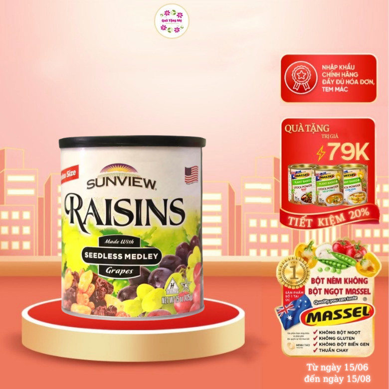 Nho Khô Mỹ Không Hạt Sunview Raisins 425g