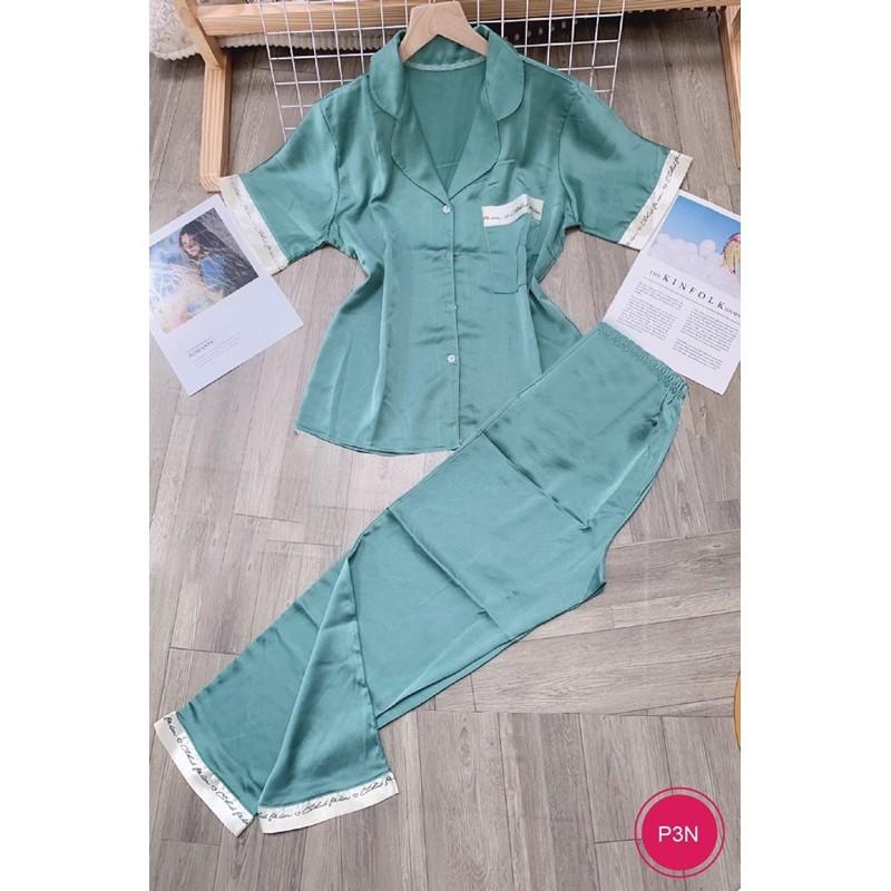 Bộ pijama mặc nhà tay cộc quần dài lụa satin cao cấp Xavia-P3