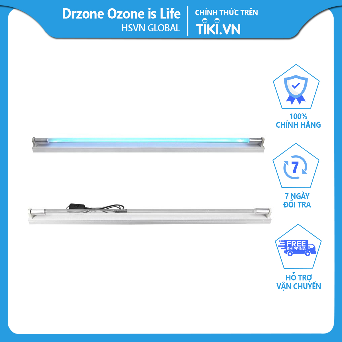 Đèn UV diệt khuẩn Dr.Ozone Dr.Air 30W , khử trùng phòng ngủ, phòng bếp, WC 30m2 - Hàng Chính Hãng
