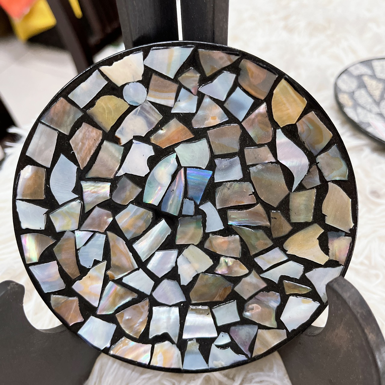 Dĩa Sơn Mài Trang Trí Lưu Niệm cẩn trứng, vỏ ốc cao cấp size 12cm