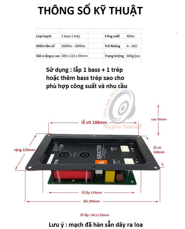 BỘ MẠCH PHÂN TẦN SRX700 ĐA NĂNG CÓ CHỈNH BASS TRÉP - LIỀN HẬU CÓ DÂY - LOẠI CÔNG SUẤT LỚN