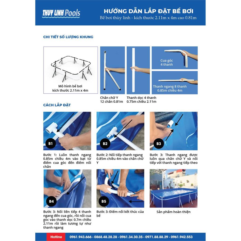 Bể bơi lắp ghép TK 2.11mx4mx81cm an toàn với trẻ nhỏ }