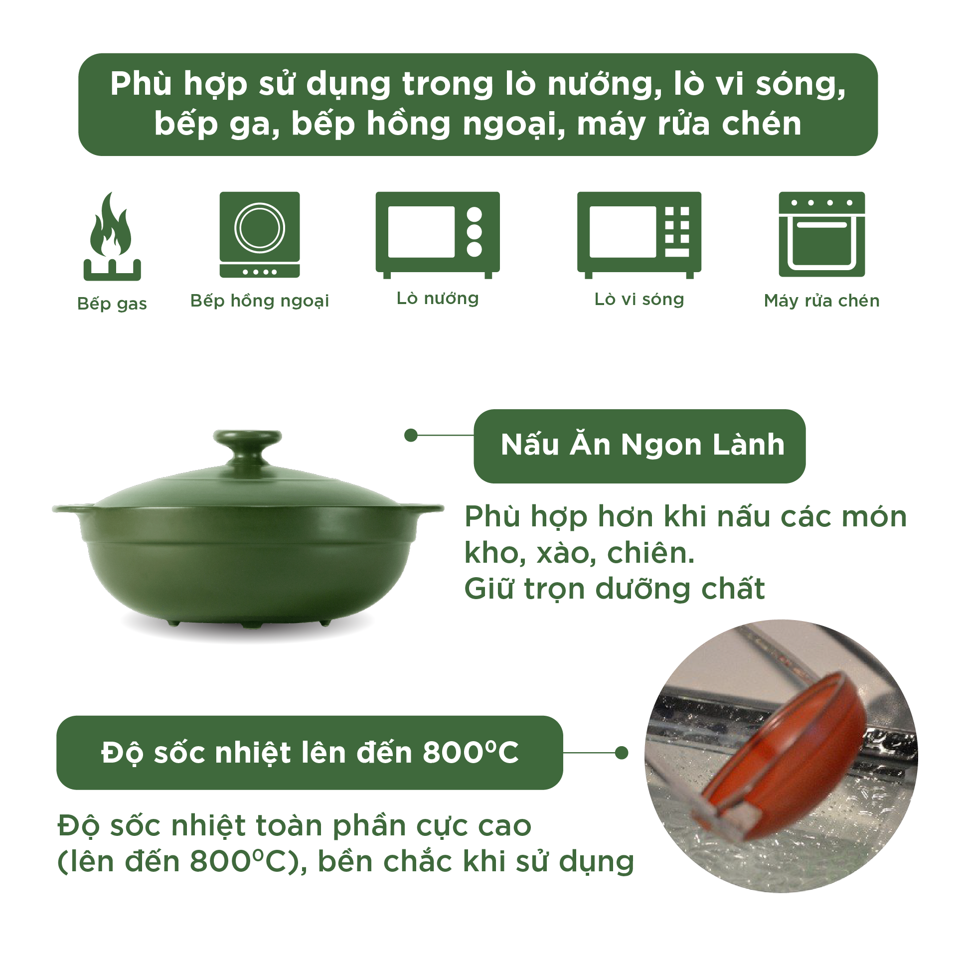 Nồi Sứ Dưỡng Sinh Minh Long Healthy Cook Healthy Cook - Luna 5.0 L - Dùng Cho Bếp Gas, Bếp Hồng Ngoại