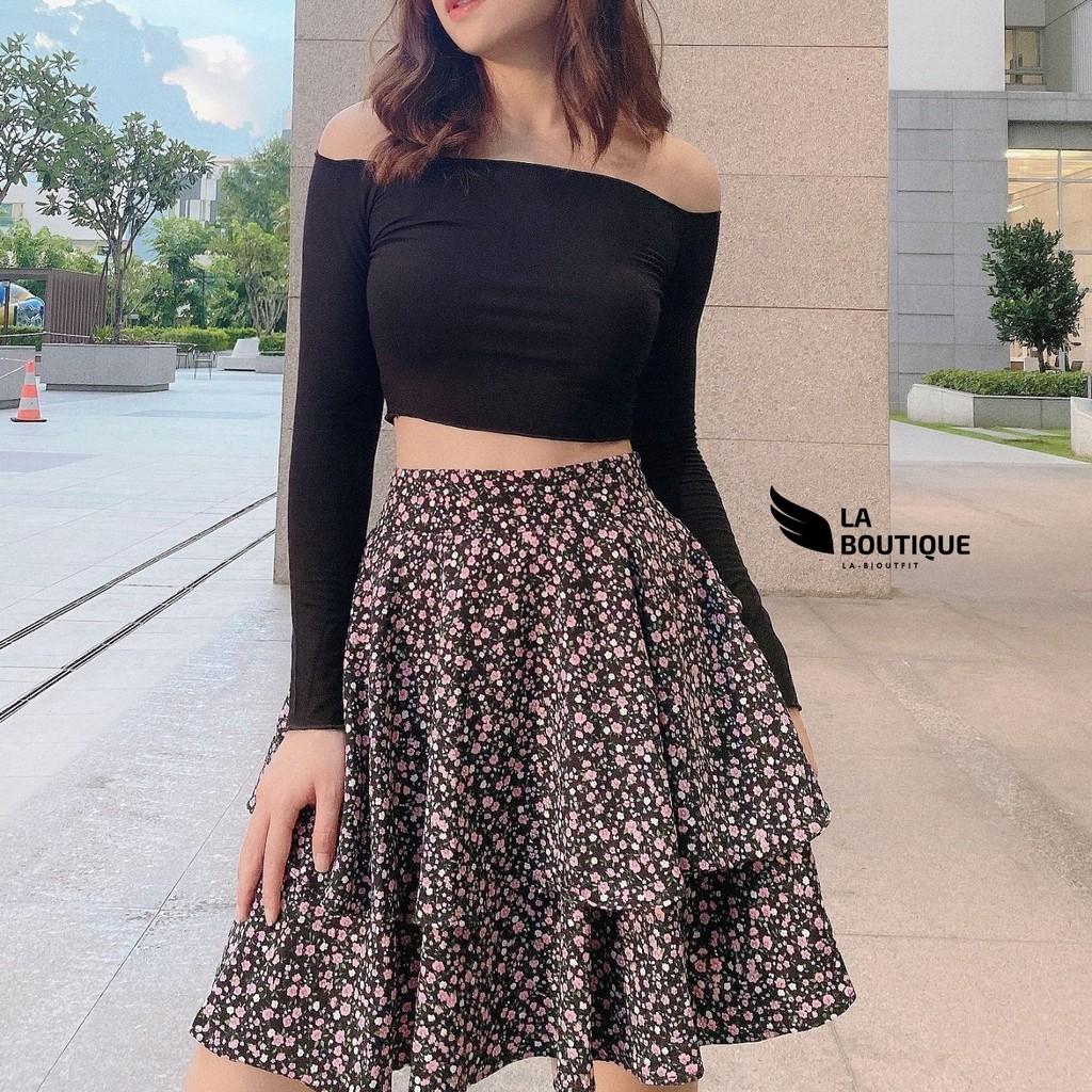 Áo croptop nữ La Boutique trễ vai tay dài freesize thun co giãn 4 chiều, phù hợp đi chơi dạo phố nhẹ nhàng