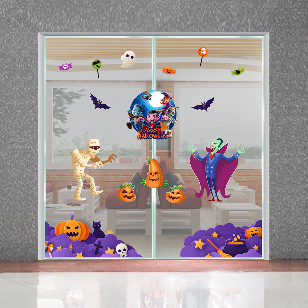 Decal trang trí Halloween 2020 combo chân tường mây tím