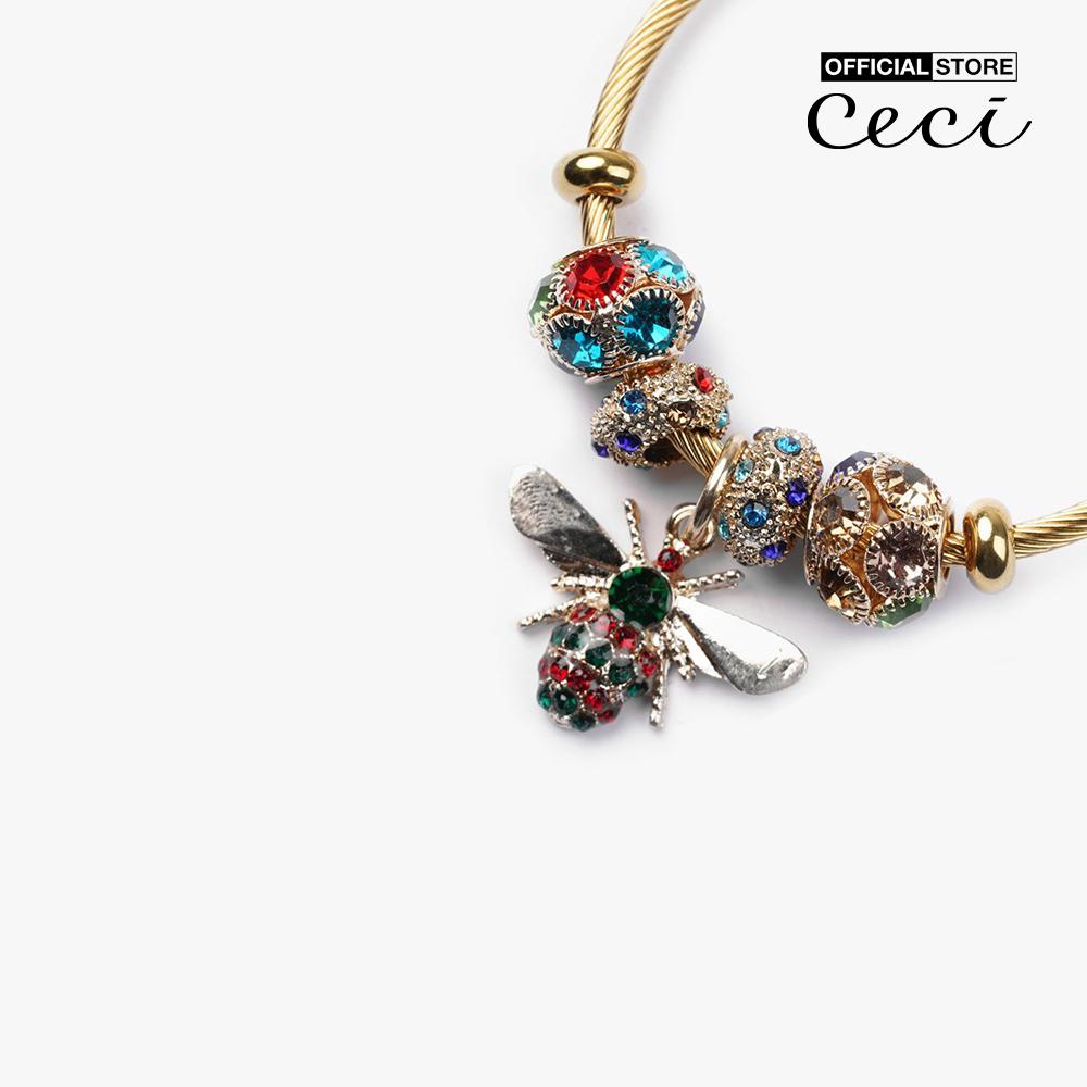 CECI - Vòng đeo tay nữ phom cứng phối chi tiết chú ong đính đá độc đáo CC3-01000079