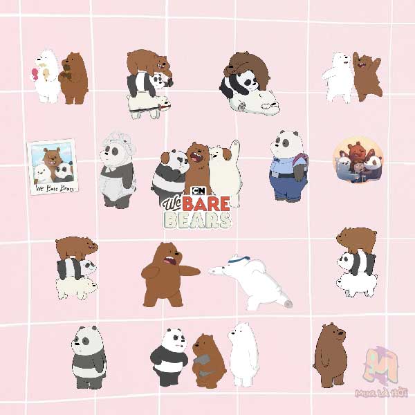 Miếng dán Stickers chủ đề We Bare Bears