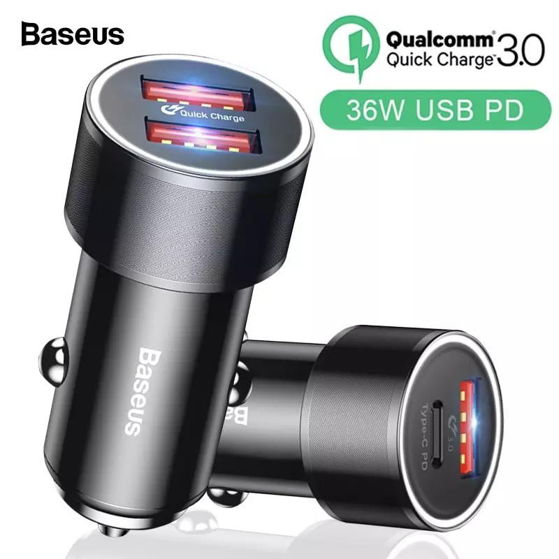 Tẩu sạc nhanh đa năng trên ô tô 2 Cổng USB nhãn hiệu Baseus BSC-C15K, công suất 36W Quick charge 3.0 ( Màu đen) - Hàng Chính Hãng