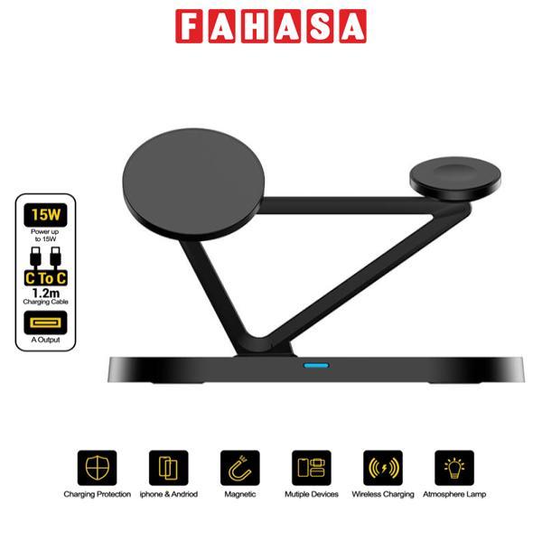 Sạc Không Dây 3 Trong 1 Pisen Pro - Wireless 3-in-1 Night Light - Màu Đen