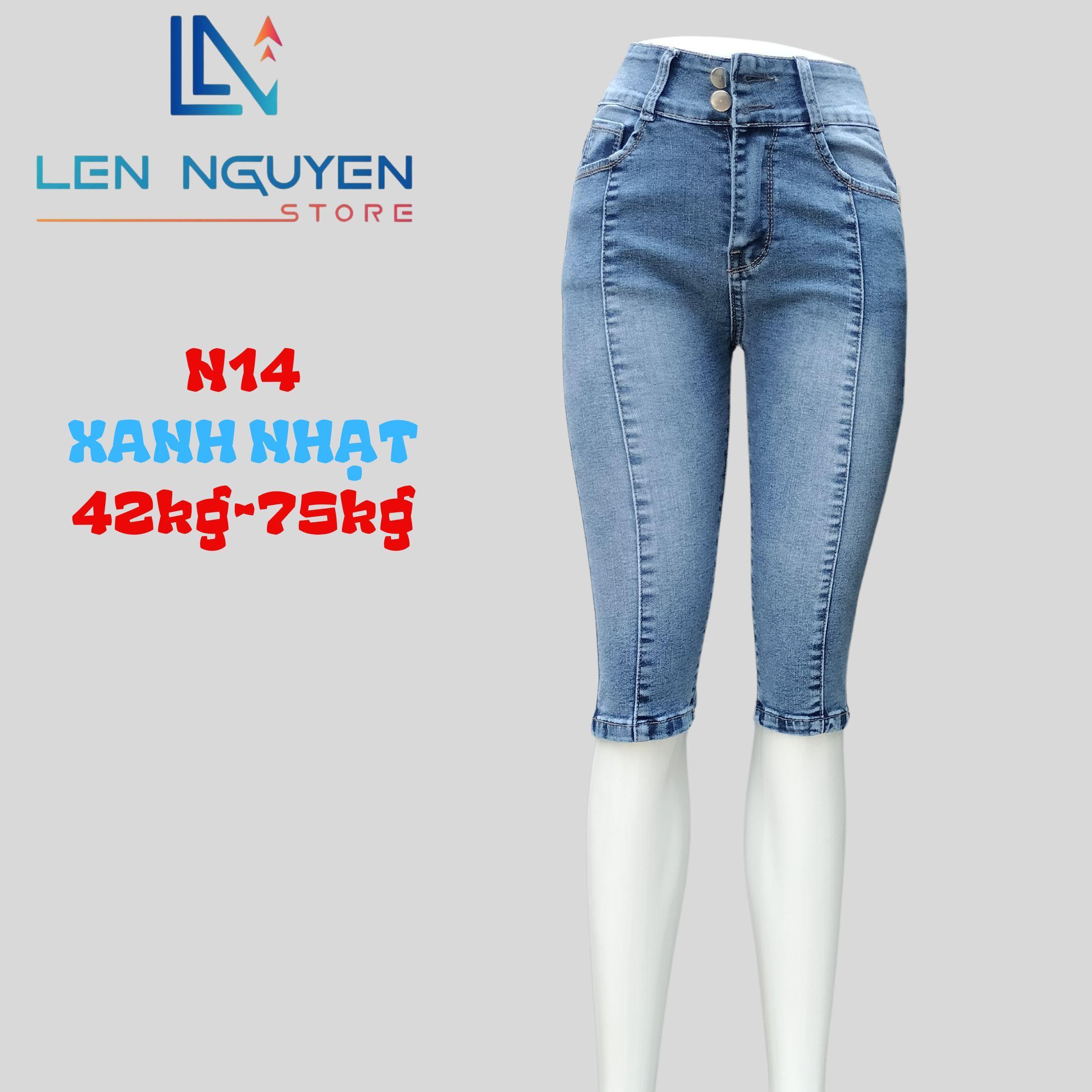 N14_Quần jean nữ, ngố 7 tất, lưng cao, quần bò nữ dáng ôm, quần rin nữ có big size, cho 42kg đến 75k - Xám Rách