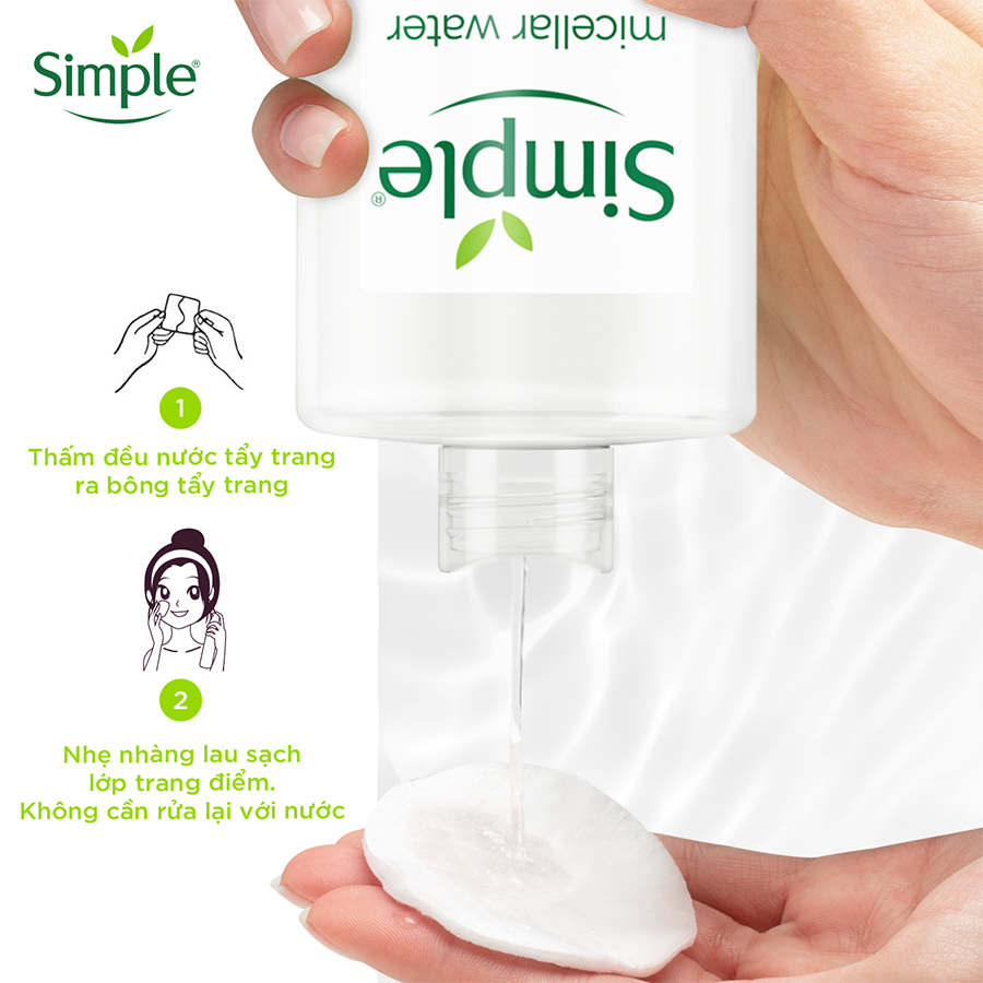 Combo 2 Nước tẩy trang Simple Micellar làm sạch 99% trang điểm, cho da thoáng mịn tức thì 400ml và 200ml