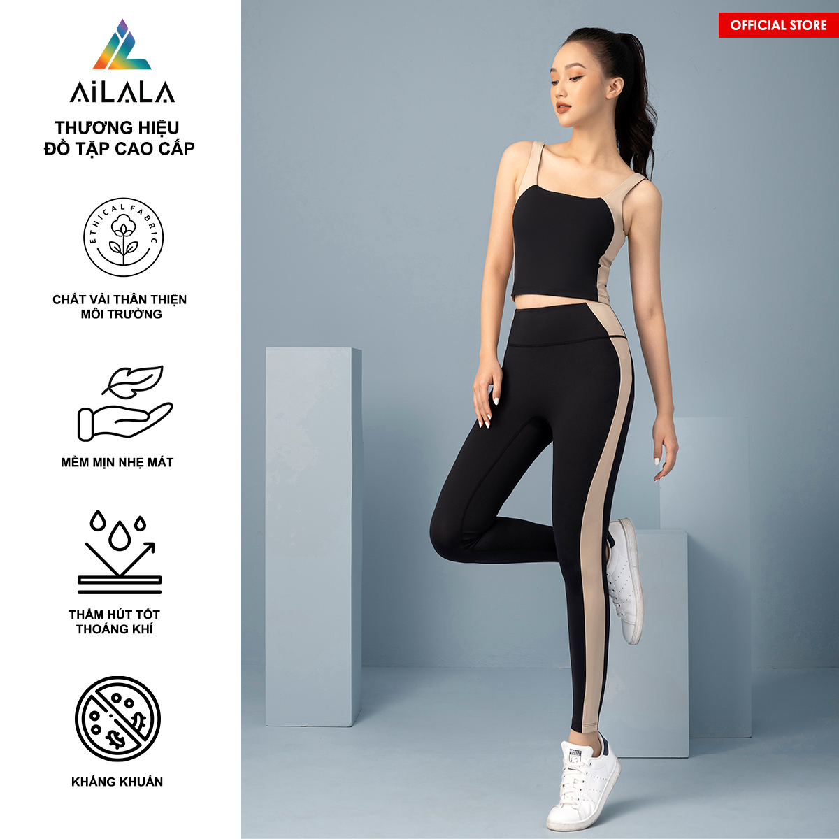 Bộ quần áo thể thao nữ AiLALA LUX16A, Đồ tập Yoga Gym Pilates, chất vải Hi-tech cao cấp