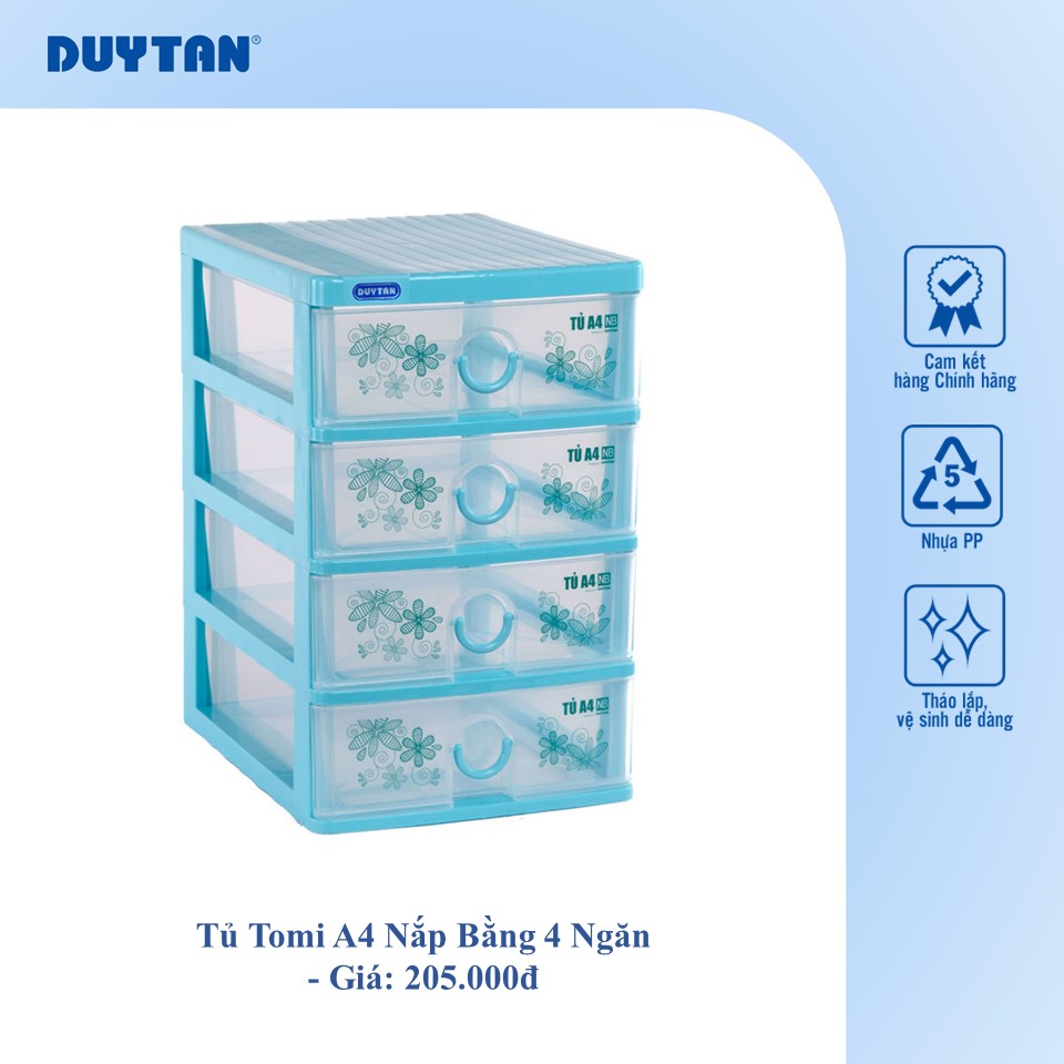 Tủ nhựa DUY TÂN A4 nắp bằng 4 ngăn  - 43433