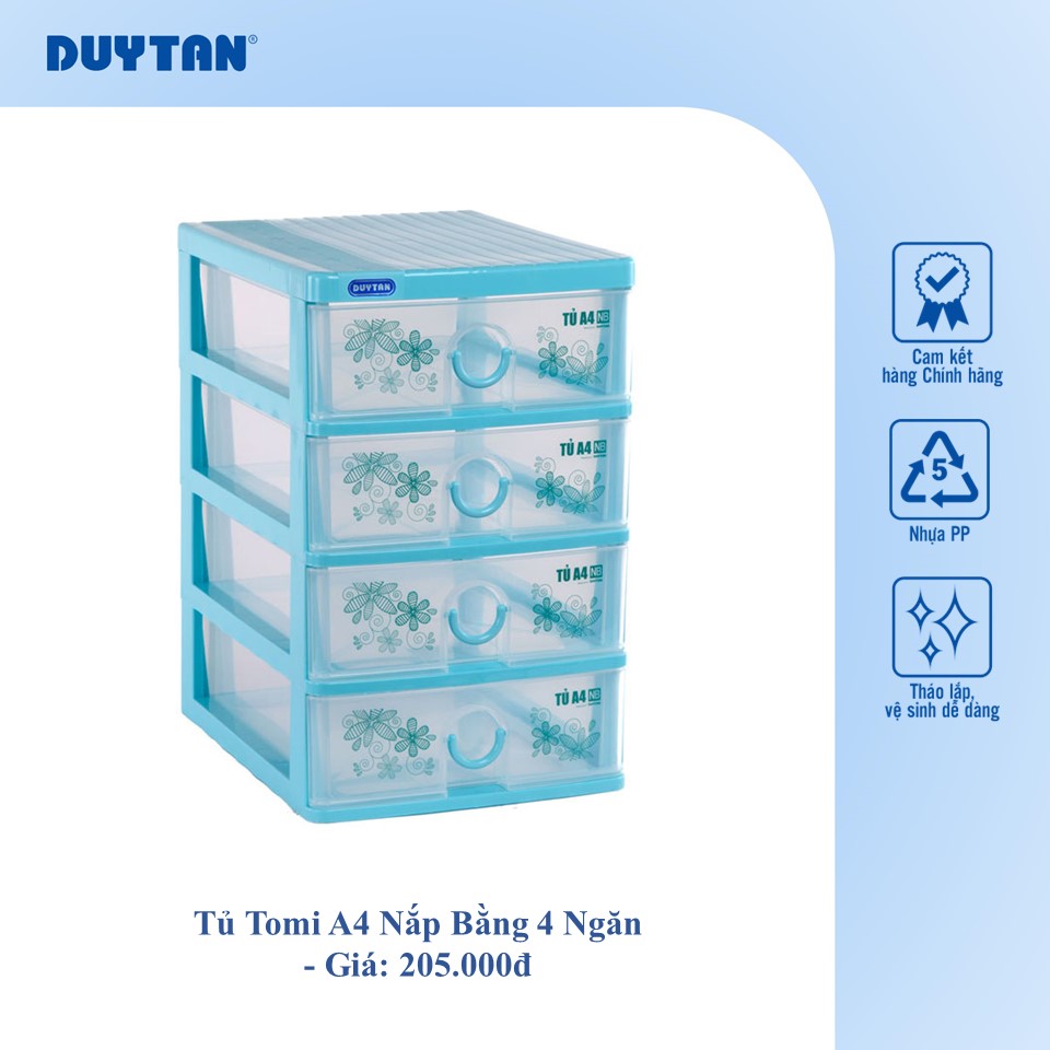 Tủ nhựa DUY TÂN A4 nắp bằng 4 ngăn (26 x 34.2 x 41 cm) - 43433