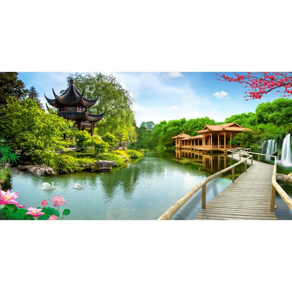 Tranh dán tường HD Cảnh đẹp thiên nhiên HUD1368 KT 215 x 110 cm Kim sa