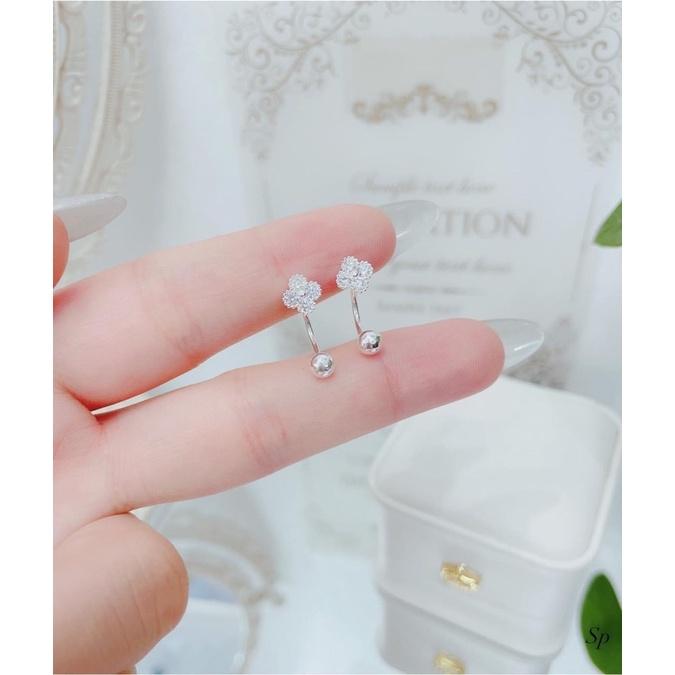 Bông tai dáng cong vặn ren , hoa tai nữ Bạc - Bạc npj