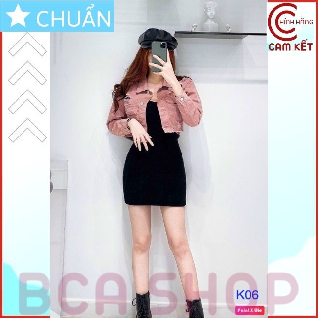 Áo khoác jeans nữ K06 ROSATA tại BCASHOP kiểu dáng croptop, thời thượng với chất jean cao cấp, phom chuẩn - màu gạch