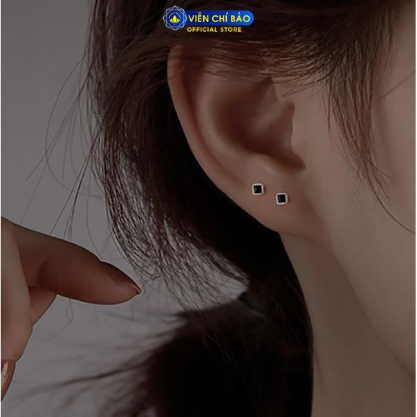 Bông tai bạc nữ đá vuông mini , khuyên tai unisex bạc 925 thời trang phụ kiện trang sức nữ Viễn Chí Bảo B000056