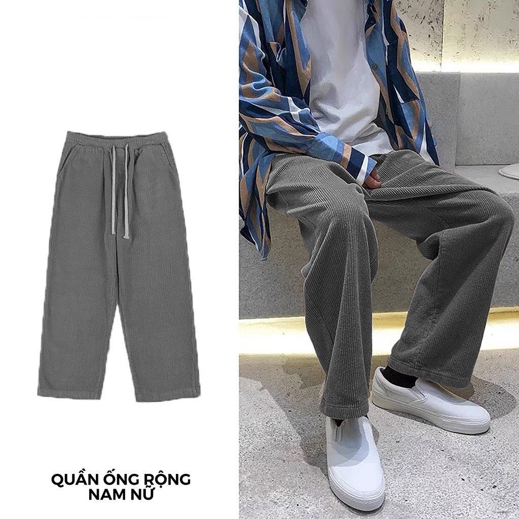 Quần ống rộng nam nữ Menswear dáng suông nhung tăm, quần suông nam nữ ống rộng unisex len tăm với 3 màu cơ bản