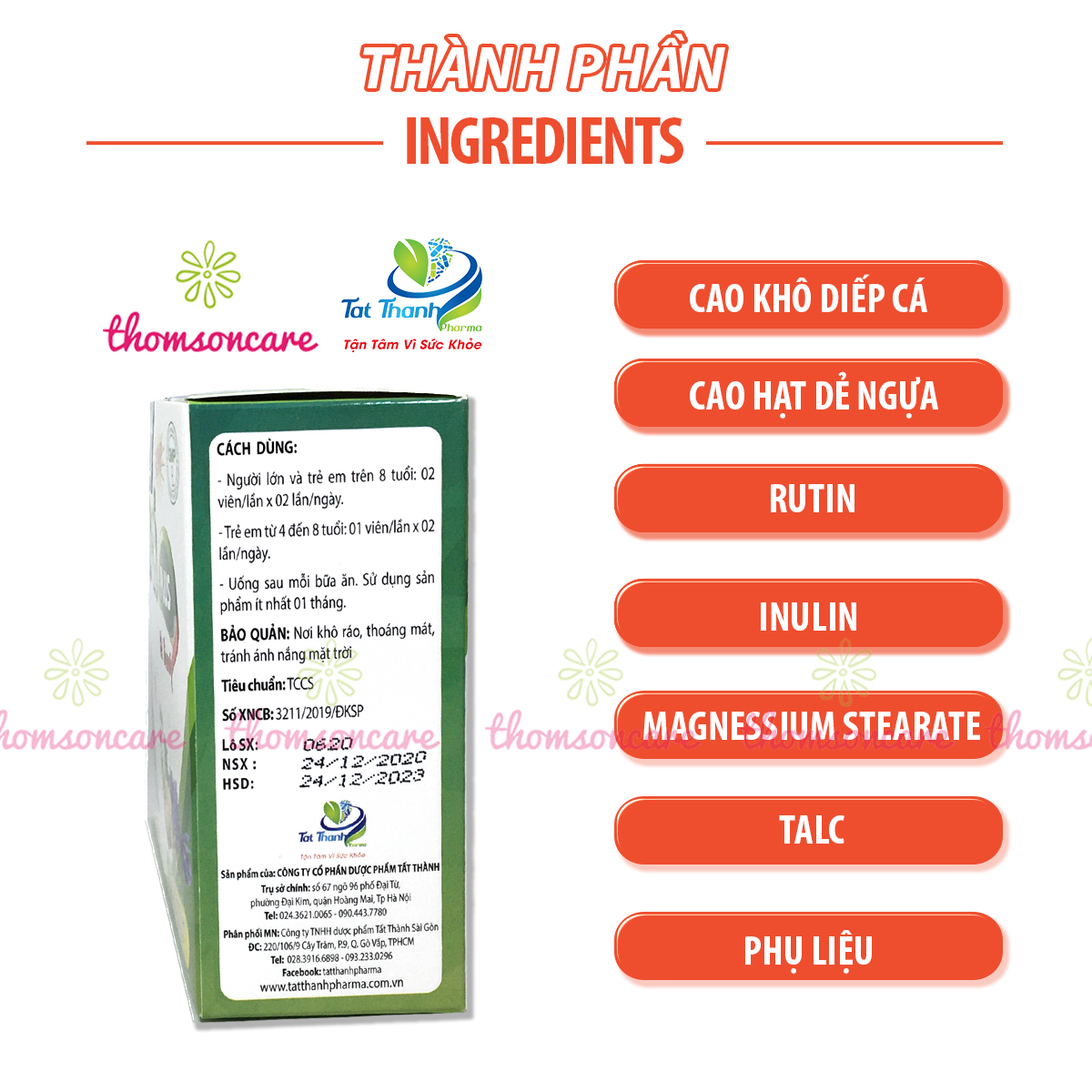 Viên uống Giấp Cá Plus - Giảm trĩ nội, ngoại từ thảo dược, chất xơ hòa tan và Rutin - Hộp 30viên