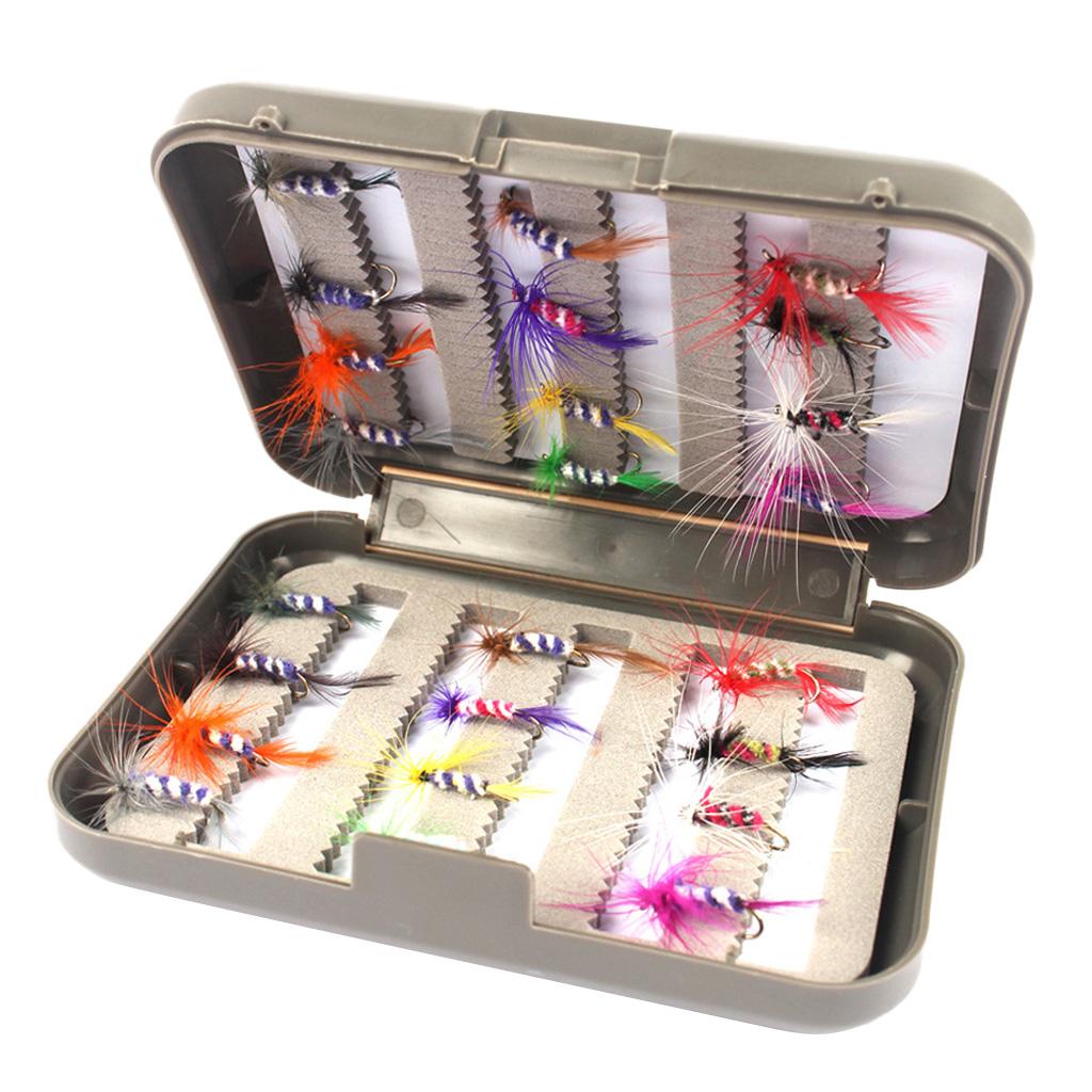 24Pcs Fly Fishing Lure Artificial Insect Nymph Bait Hook Tackle with Case