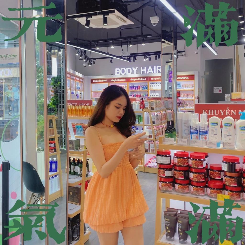 Set bí gồm áo hai dây quần lưng thun màu cam năng động trẻ trung