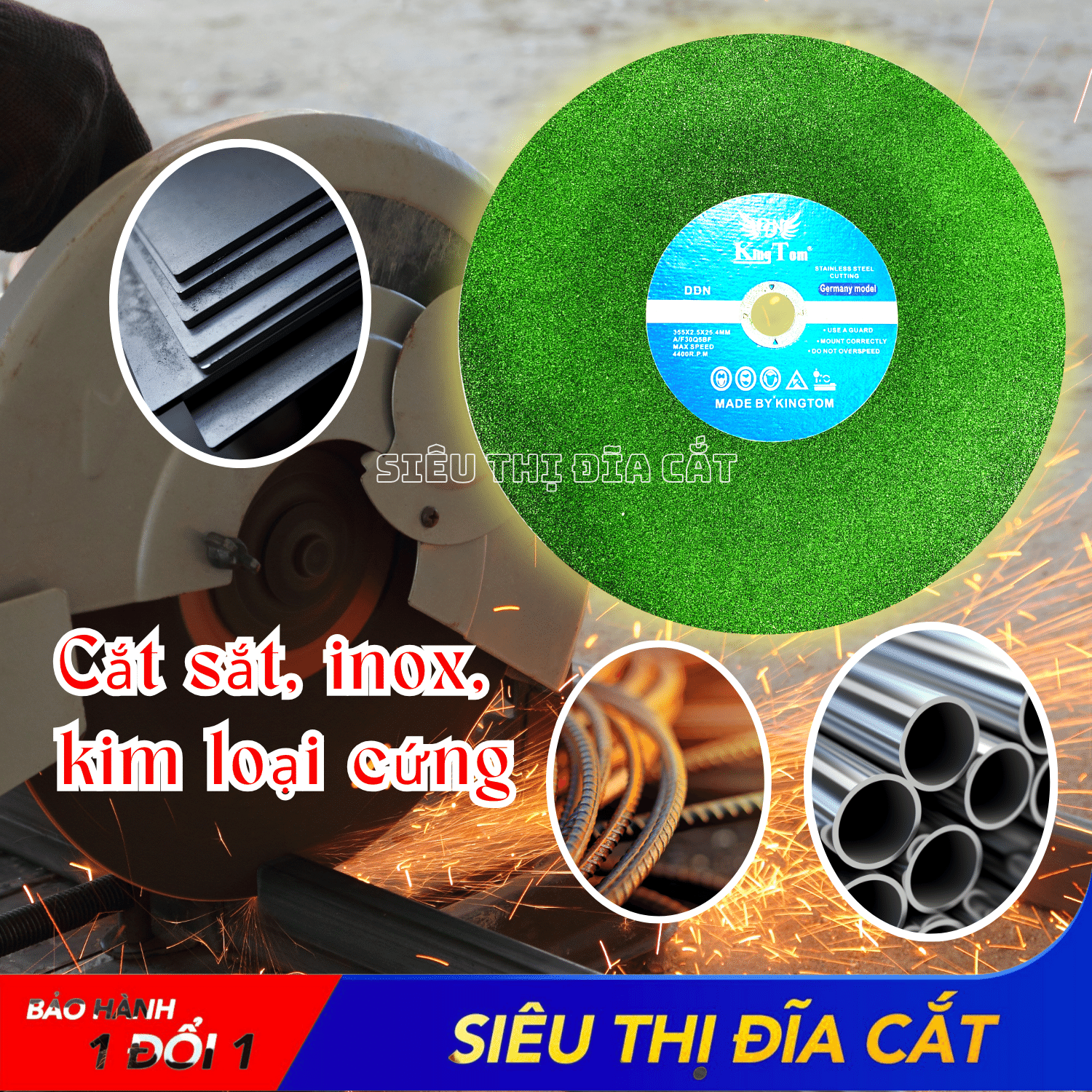 Đá Cắt KingTom Xanh 355x2.5x25.4mm - Lẻ 5 Viên - Cắt Kim Loại, Cắt Sắt - Inox