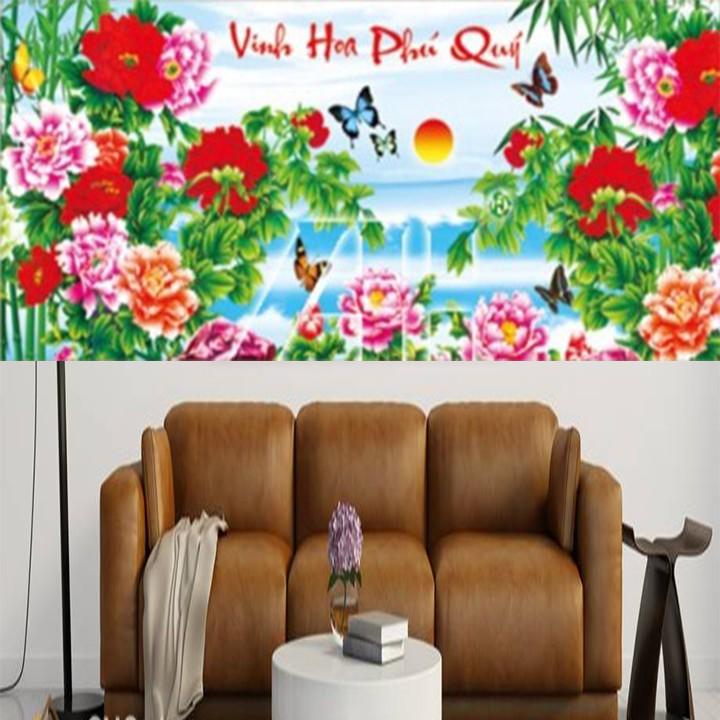 Tranh thêu vinh hoa phú quý hoa mẫu đơn 53426 - kích thước: 91 * 45cm.