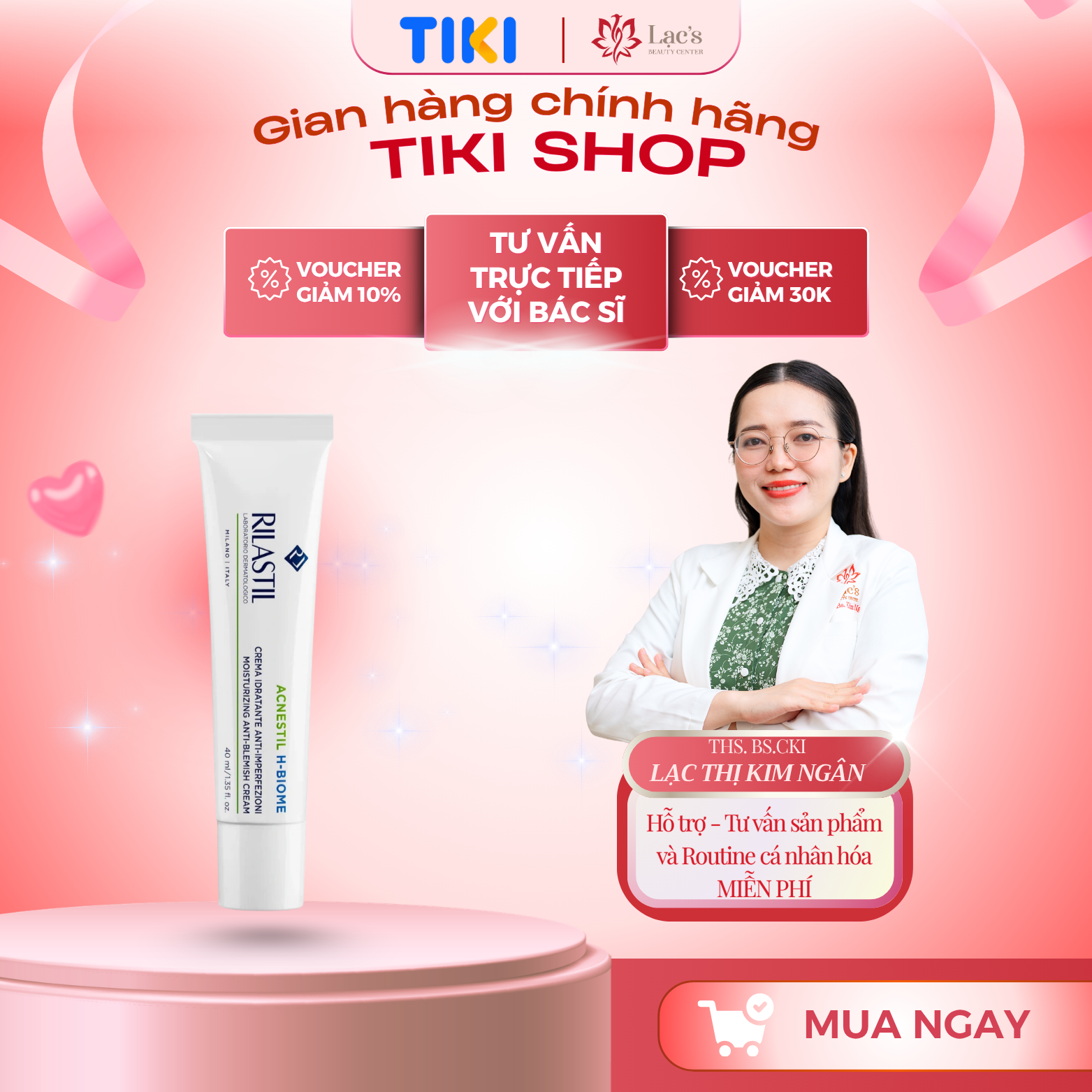 Kem dưỡng ẩm, kiềm dầu và phục hồi dành cho da dầu mụn Rilastil Acnestil H-Biome 40ml