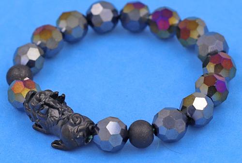 Chuỗi tay Pha Lê Xanh Đen cắt giác 10 ly Mix Tỳ Hưu inox 2 bi - Chuỗi tay thời trang phong thủy