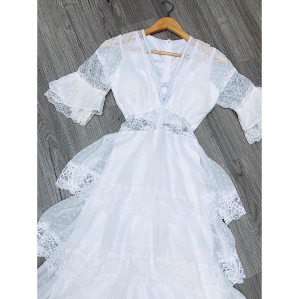 Đầm maxi bi tầng phối ren