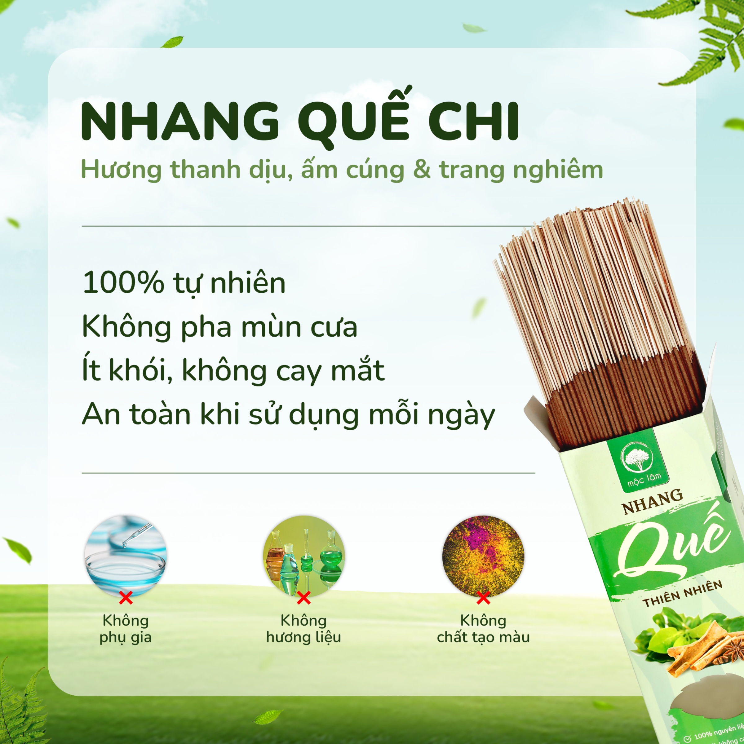 Nhang Quế Thiên Nhiên MỘC LÂM 29cm, Nhang Sạch, Ít Khói, Hương Thơm Thanh Dịu Tự Nhiên