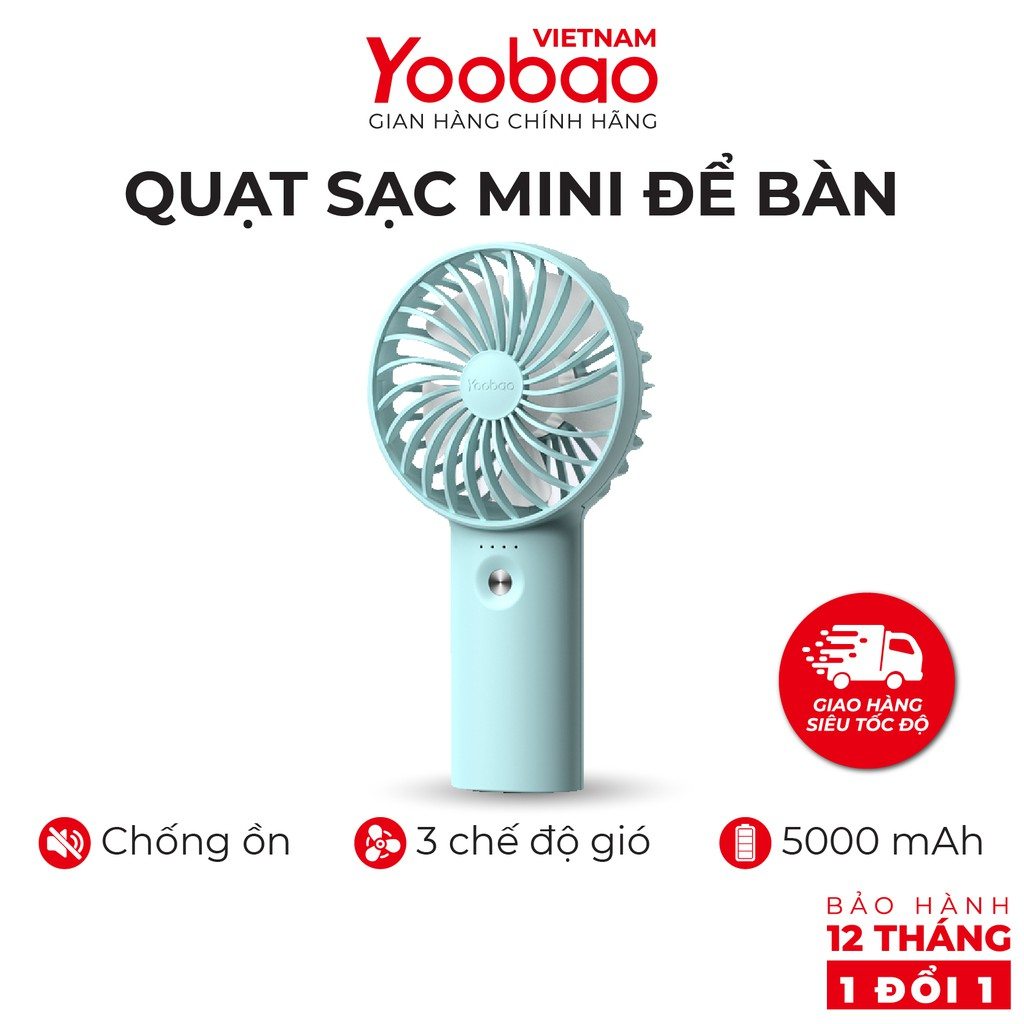 Quạt sạc mini để bàn làm việc YOOBAO F3 Pro 6000/5000mAh Kiêm sạc dự phòng - Bảo hành 12 tháng 1 đổi 1