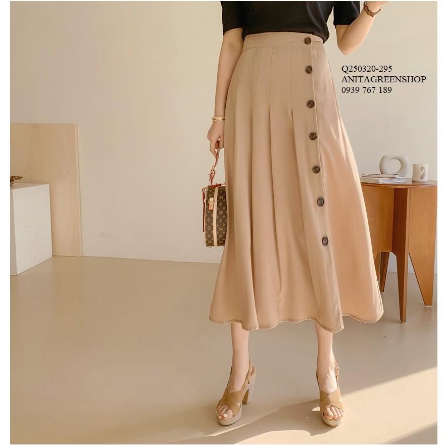 Q250320 CHÂN VÁY MIDI PHỐI NÚT