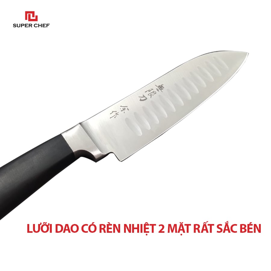 Dao Bếp Chống Dính Ngắn Santoku Chính Hãng Super Chef Công Nghệ Nhật Siêu Sắc Bén, Lâu Cùn, Lưỡi Thép Cao Cấp Không Gỉ Sét , An Toàn Sức Khỏe Siêu Tiện Lợi ( Lưỡi dài 13.5cm)