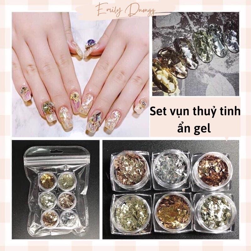 Set vụn giấy thuỷ tinh 6 màu trang trí móng ẩn gel (6 hủ)