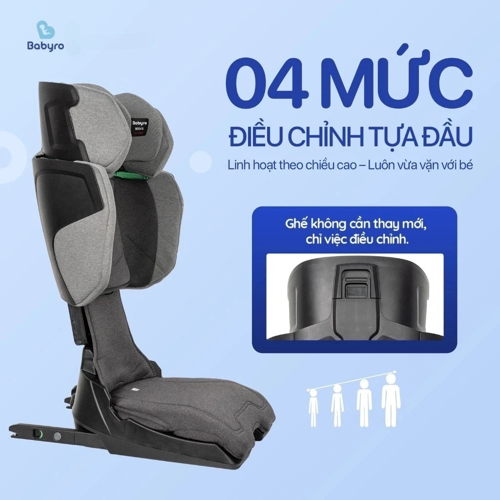 Ghế ngồi ô tô gấp gọn cho bé Babyro i-Trek, cho bé 3-12 tuổi, lắp đặt isofix, tiêu chuẩn R129 bảo vệ cổ vai gáy - Hàng chính hãng