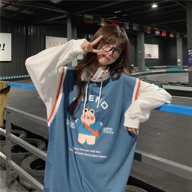 Áo hoodie gile dài tay màu xanh và đen cho nam và nữ - Hàng QCCC