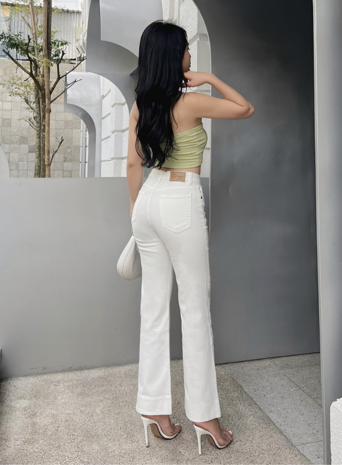 Quần suông đứng nữ màu trắng lưng cao co giãn vải xuất chính cống HQJeans thiết kế HQ71