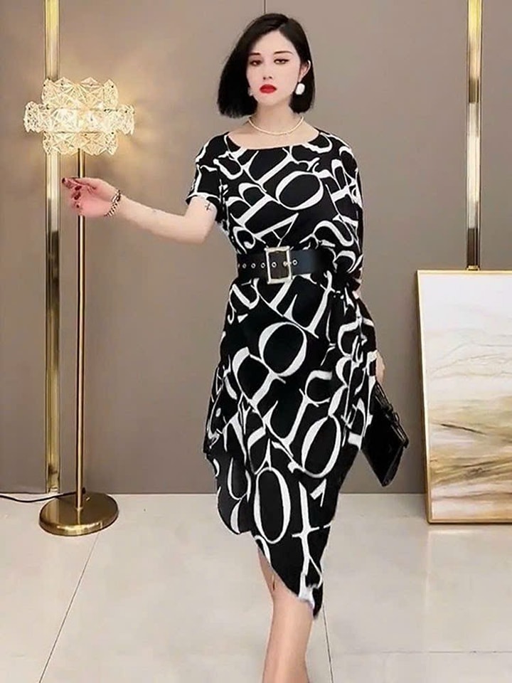 ĐẦM SUÔNG LỤA HỌA TIẾT KÈM BEFT