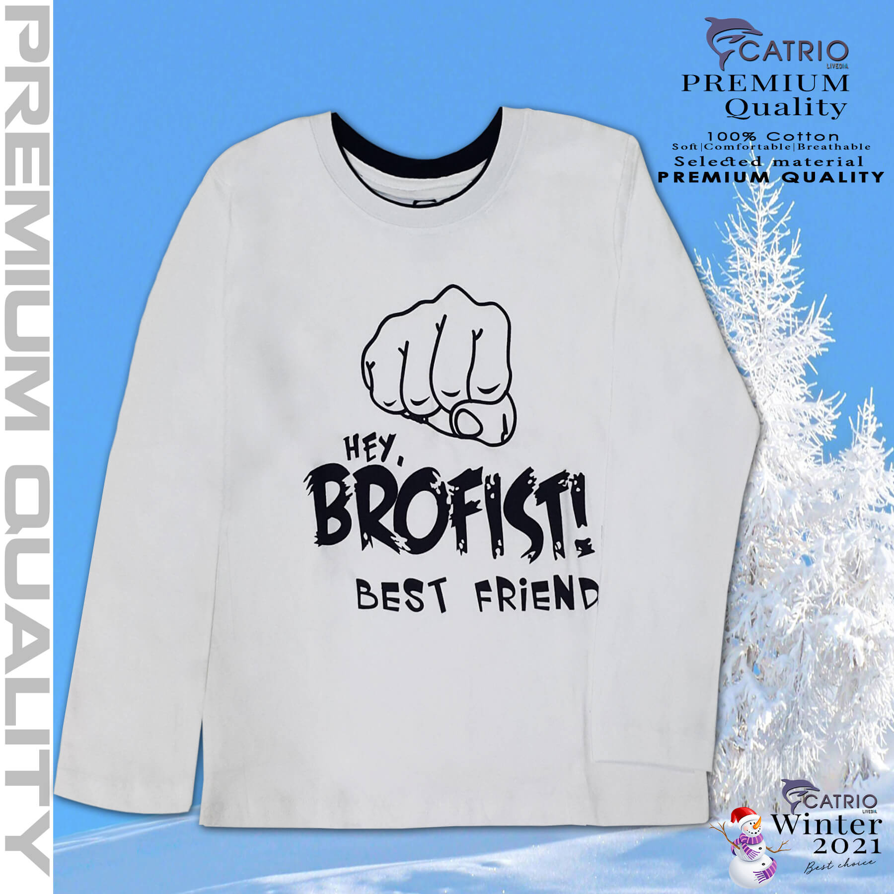 ÁO THUN DÀI TAY BÉ TRAI CATRIO HÌNH BROFIST MÀU TRẮNG là áo phông trẻ em từ 9 tuổi đến 16 tuổi , vải 100% cotton an toàn, thuộc BST quần áo trẻ em mùa thu đông CATRIO 2021