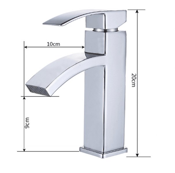 Vòi Lavabo nóng lạnh trụ vuông vòi cong - Hợp kim + 2 dây cấp