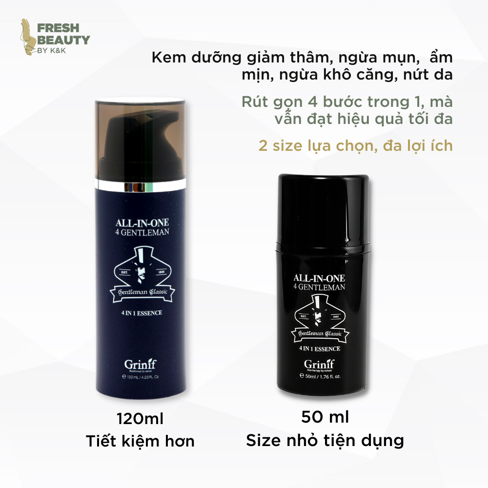 Kem dưỡng da nam GRINIF All In One 4 Gentleman cấp ẩm cho da, hỗ trợ giảm thâm sạm, ngừa lão hóa, tối ưu rút gọn 4in1 size 50ml