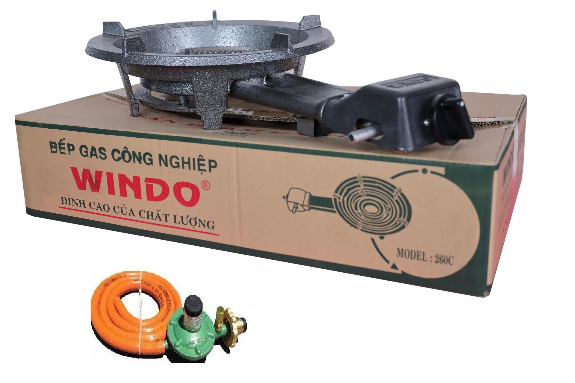 Bếp gas công nghiệp  Windo 260C - Tặng bộ van dây (đầu đốt gang) - Hàng Chính Hãng