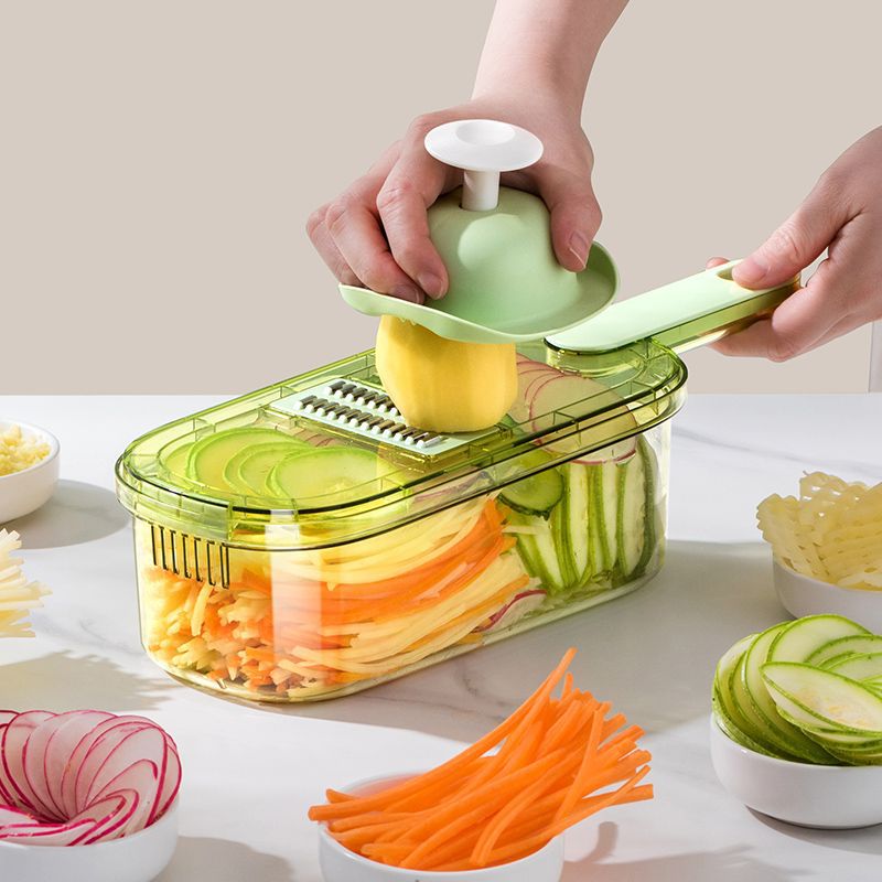 Dụng cụ cắt gọt , bào củ quả trong suốt có hộp đựng gồm 3 lưỡi thay thế và dụng cụ bảo vệ tay khi bào - Hàng chính hãng
