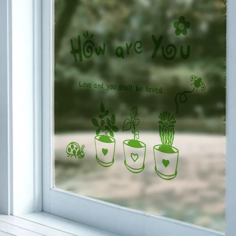 Decal trang trí kính cao cấp mẫu 3 chậu hoa HOW ARE YOU