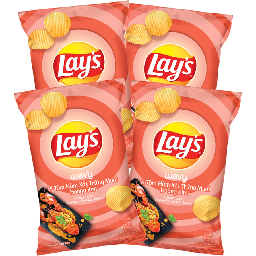 Combo 4 Snack Lay's 95G Vị Tôm Hùm Xốt Trứng Muối Hoàng Kim