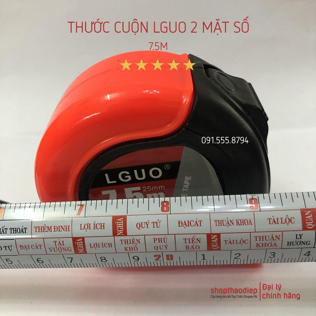 Thước Cuộn 5m - 7.5m LGUO 2 mặt số bản 25mm, Thước Dây LGUO Số To và Lỗ Ban